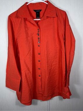 Ali Miles Bright Red Button-Front Women's Shirt